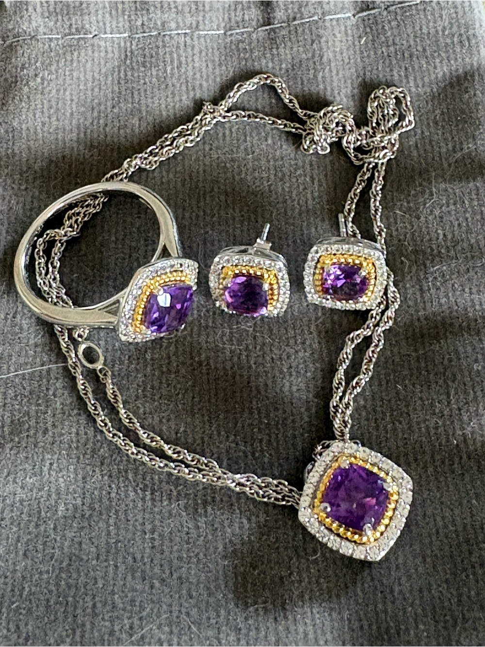 Sterling Silver Purple Amethyst Halo Jewelry Set